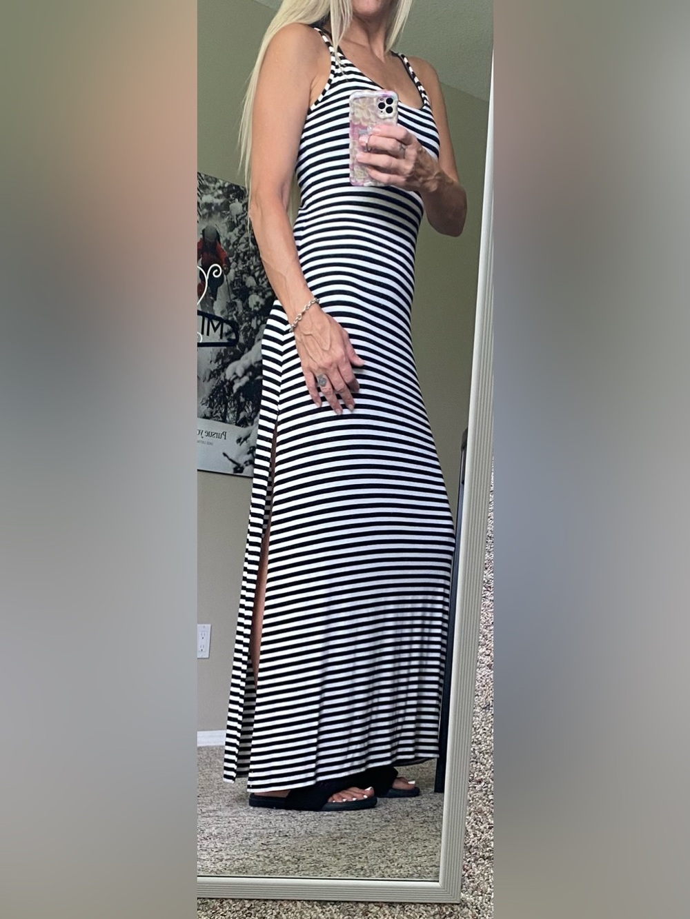 O'Neill Black & White Striped Maxi Dress~soft/stretchy